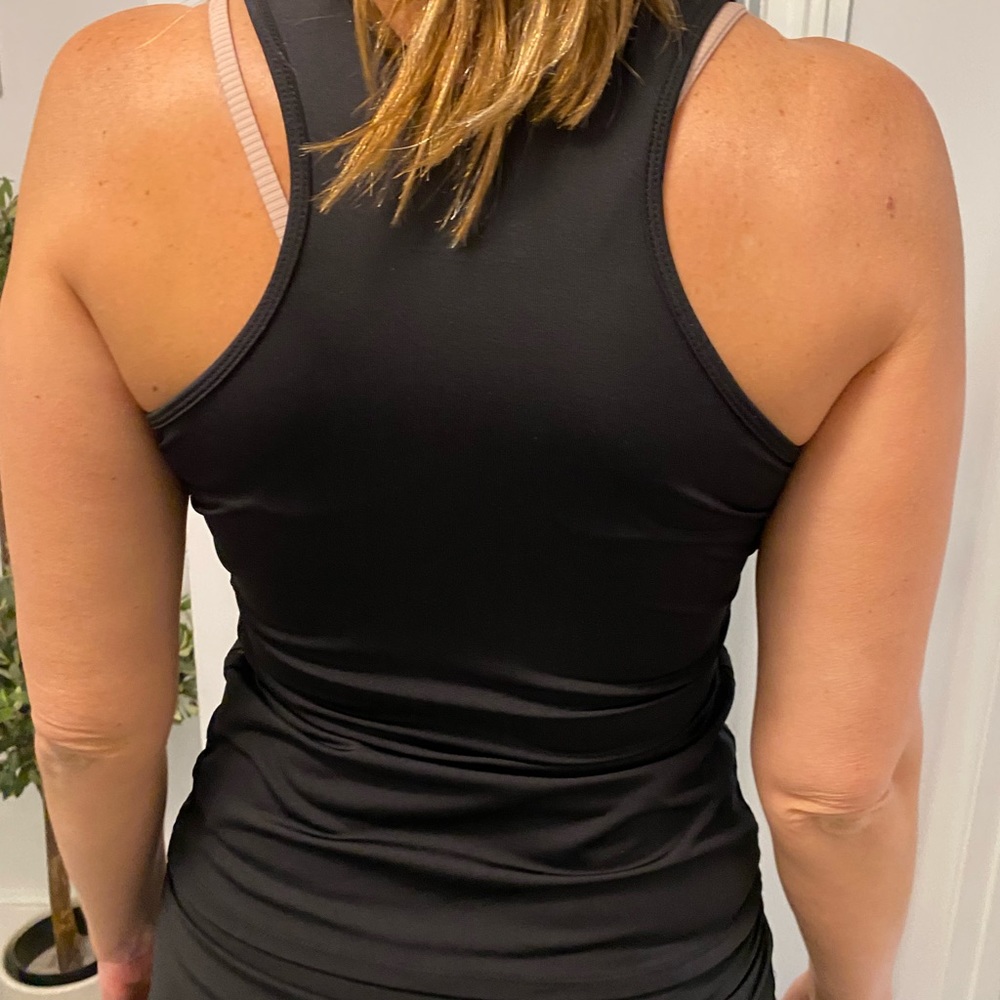 Lucky in Love tennis tank side tuxedo stripe. Medium